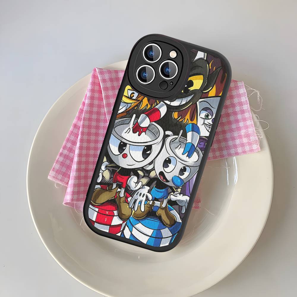 C-Cuphead Classic Game Silicone Phone Case For IPhone 16 15 14 13 12 11 Pro Max Mini Leather Soft Cover