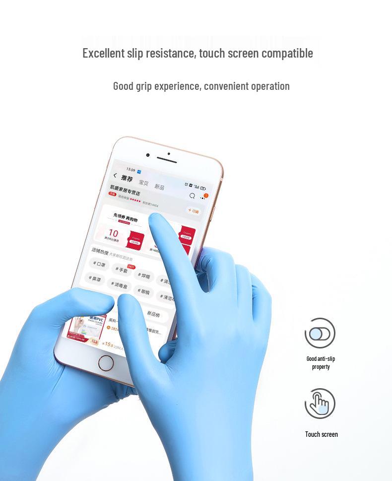 Kaileshuh Blue Nitrile Disposable Gloves for Food, Kitchen, Beauty, and Cleaning - Waterproof and Thickened.
