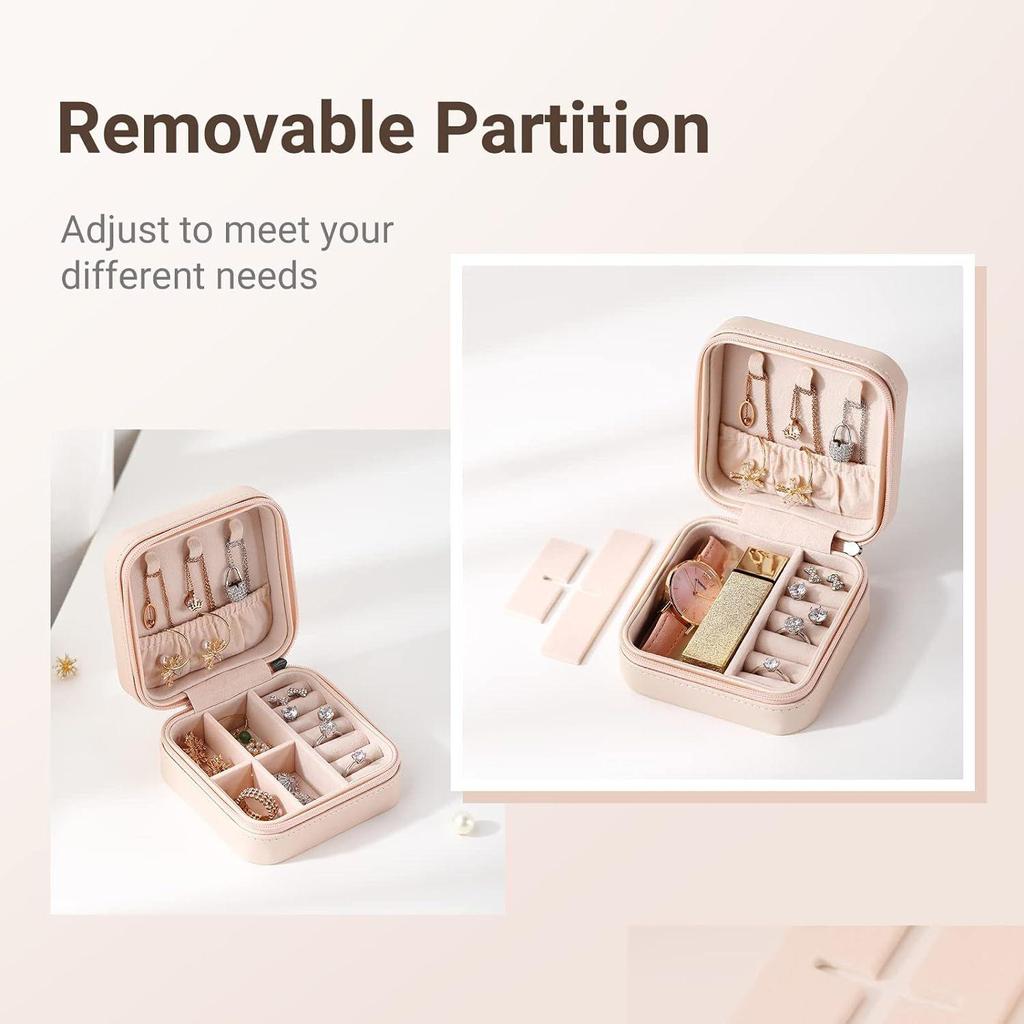 Small Jewelry Box Portable Jewelry Travel Organizer Display Storage Case for Rings Earring Necklace Bracelet, Gift for Women Girls, Pink Faux Leather