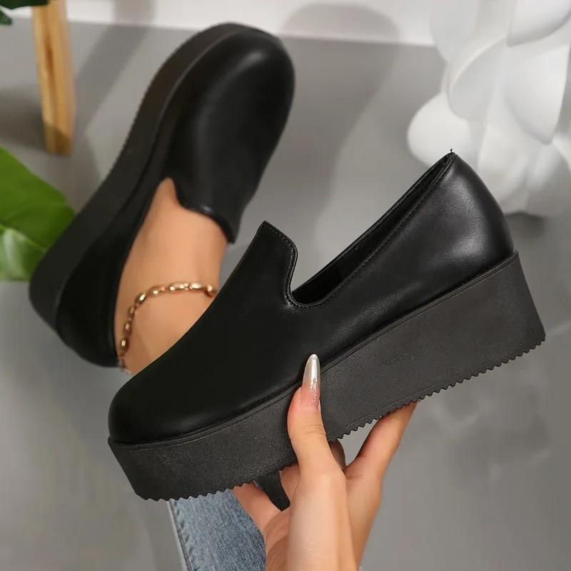 Women's Loafers Platform Sole One Kick Round Toe Anti-Slip Sole 36-43 Shoes Women Leisure Work Fashion Roman Zapatillas De Mujer