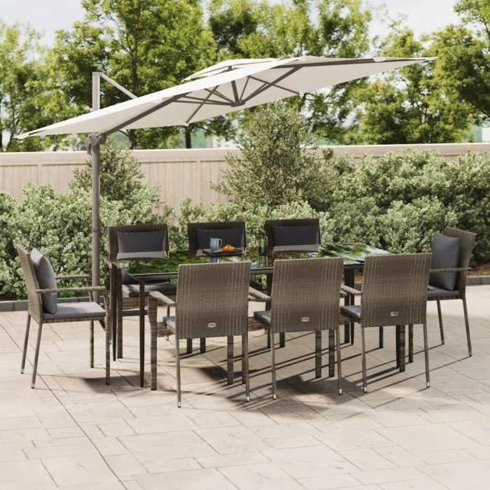 VidaXL Ensemble de salle à manger jardin 9pcs et coussins noir et gris 3185106