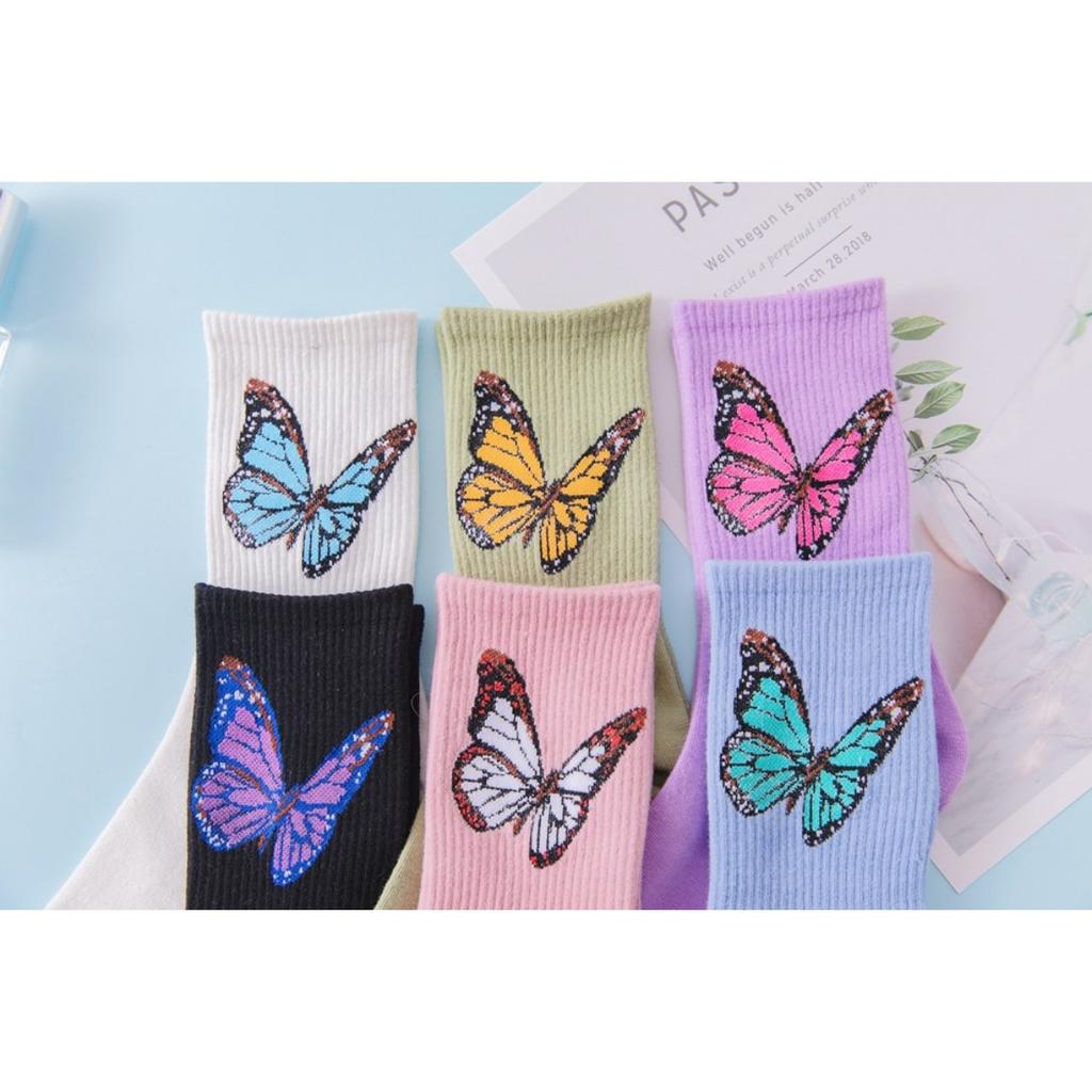 Ladies' Butterfly Printed Socks - Soft, Comfortable, and Trendy Candy Colors  Fashionable Street and Sports Socks, Suitable for All Seasons