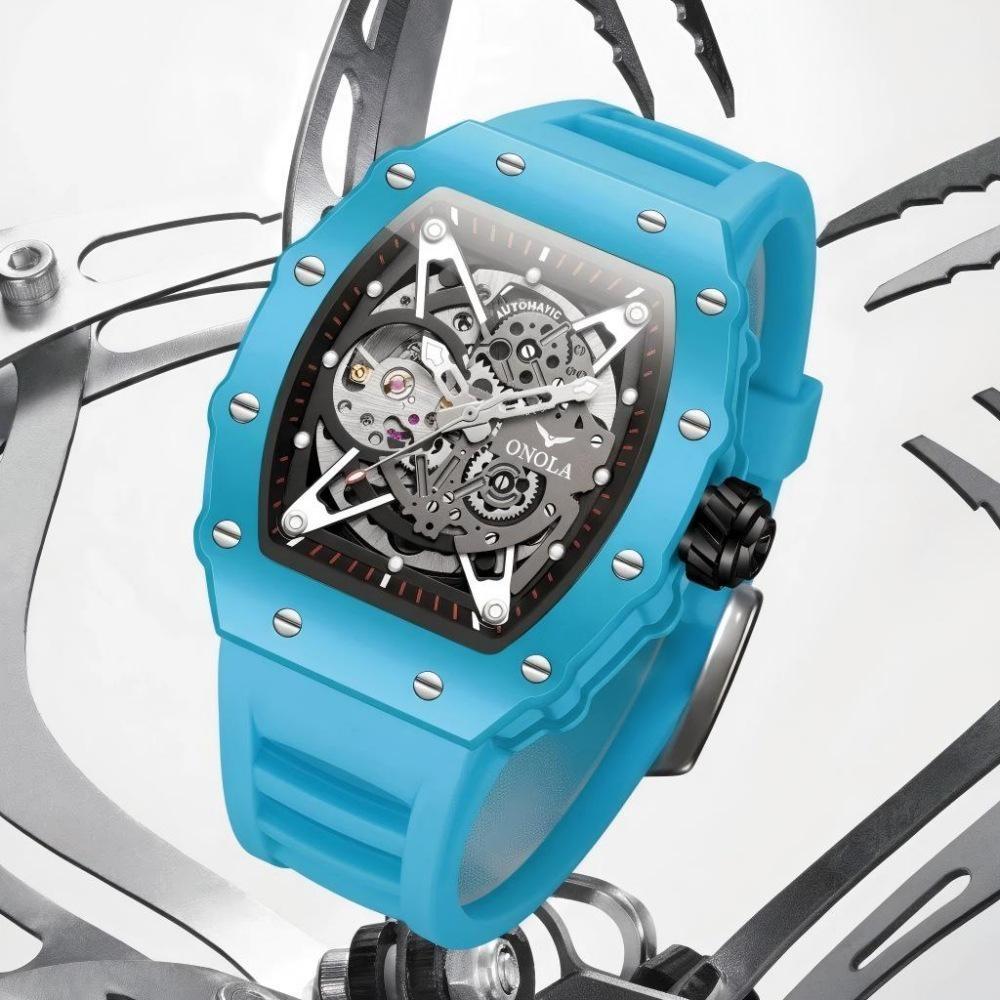 Orologio Automatico Scheletro Multicolore da Uomo Tonneau Impermeabile Luminoso Meccanico Sportivo da Polso