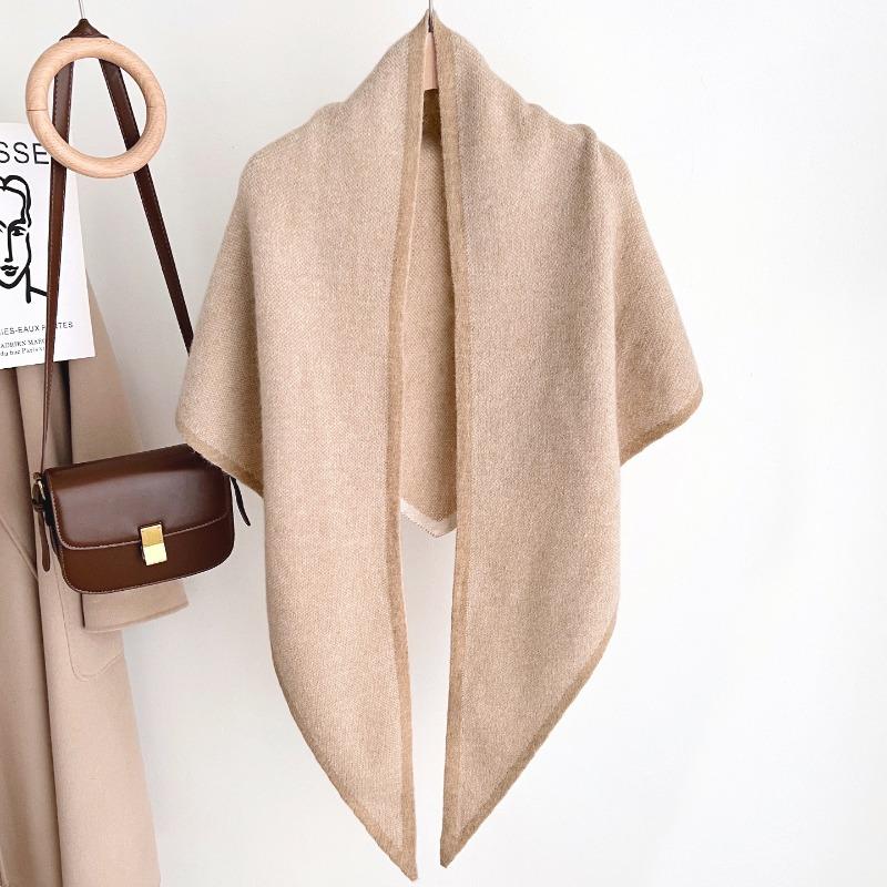 Korean Vintage Knit Solid Thick Triangle Scarf For Women Winter Warm Versatile Shawl