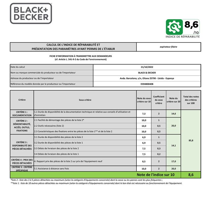 Aspirateur avec sac black+decker bxvmb700e avec sac de 700w, capacité de 4l, filtre hepa13