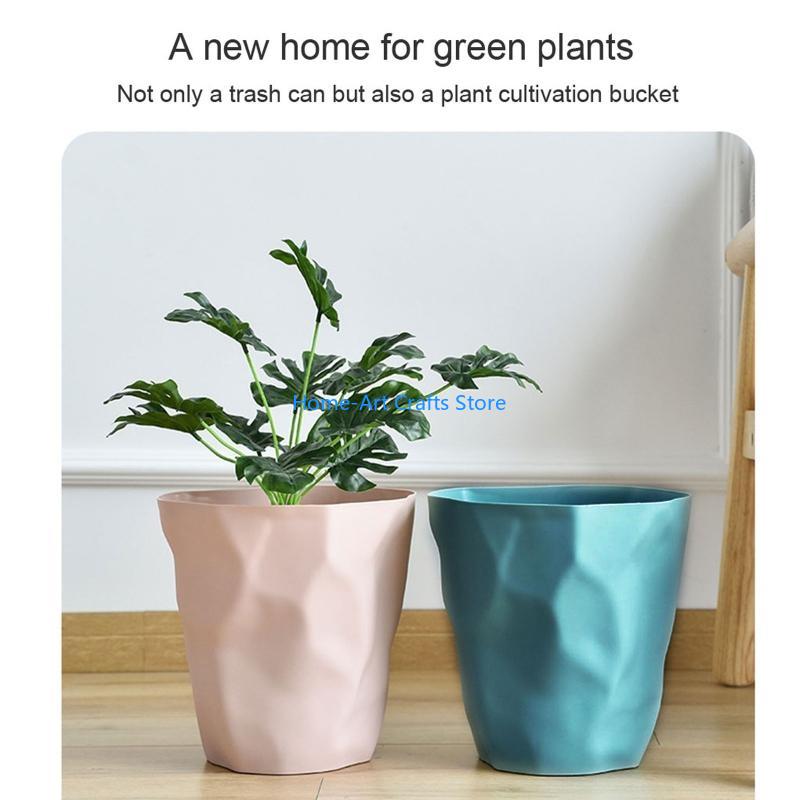 Y3NA Nordic Irregular Trash Can Modern Color Plastic Garbage Rubbish Bin Waste Basket Basin Bucket Flower Pot