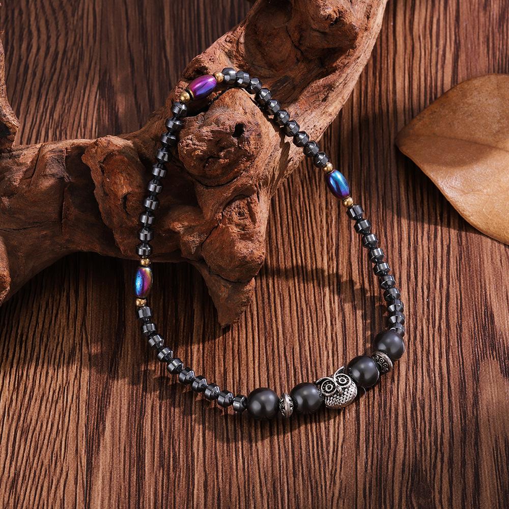 Irregular Black Magnetic Oval Bead Anklet with AB Color for Women