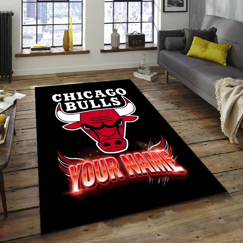 Chicago Bulls Design Area Rug Personalized Name- Non-Slip, Soft & Cozy Floor Mat for Living Room, Office - Indoor/Outdoor Carpet