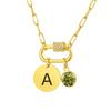 Vnox Stainless Steel Women Necklace Free Engraving Round Brand Twelve Birthstones Pendent Necklace Birthday Mother's Day Gift