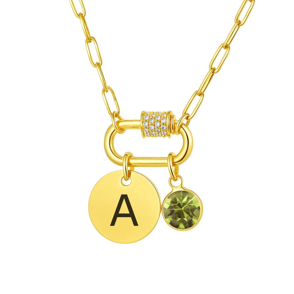 Vnox Stainless Steel Women Necklace Free Engraving Round Brand Twelve Birthstones Pendent Necklace Birthday Mother's Day Gift