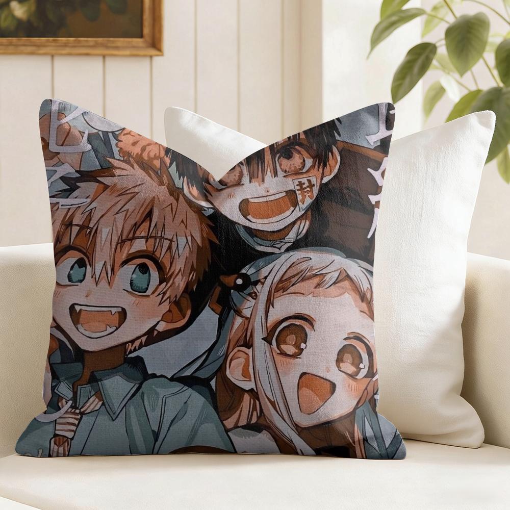 Anime Jjibaku Shounen Hanako Kun Cushion Cover Natural Linen Double Sided Print Throw Pillow Case for Sofa Couch Home Decor