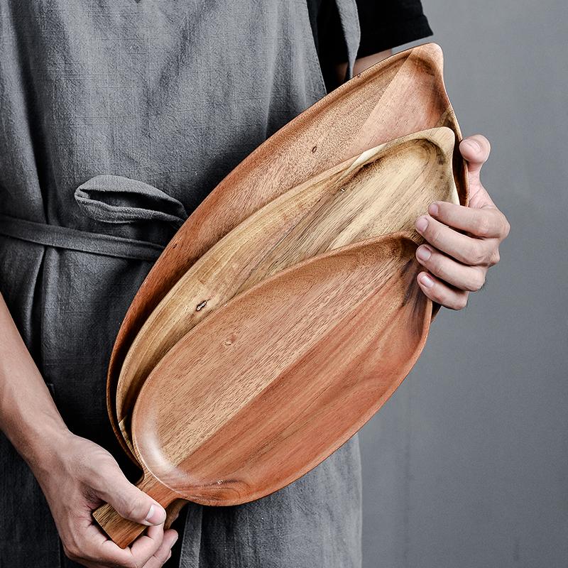 Creative Leaf Fruit Bowl Nordic Style Wedding Dried Fruit Plate Solid Wood Breakfast Snack Tableware Set Plates