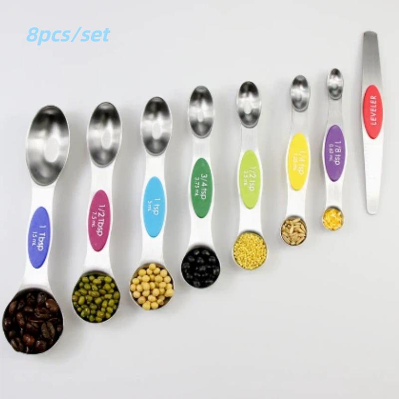 Practical Stainless Steel Double Headed Measuring Spoon 8-piece Set With Magnetic Suction And Scale Measuring Spoon Baking Tool