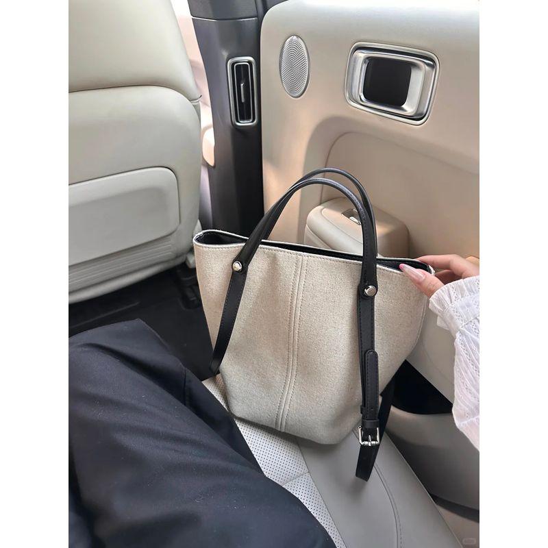 

Summer Bucket Bag Women s 2025 New High-Grade Light Luxury Niche Portable Shoulder Linen Canvas Underarm Bag Beige White