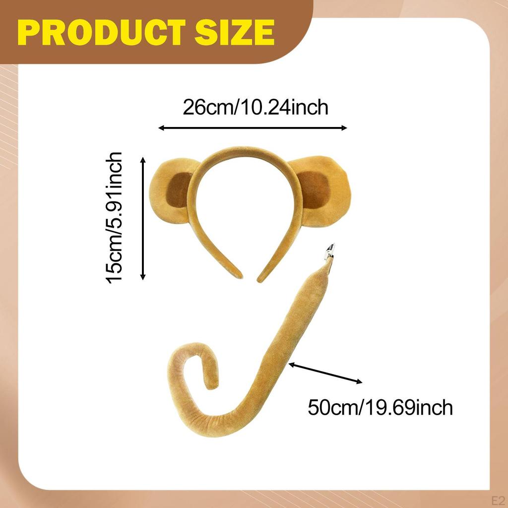 Zestaw Uszu i Ogonu Małpy Uroczy, Akcesoria Kostiumowe na Imprezy Tematyczne Zwierzęta