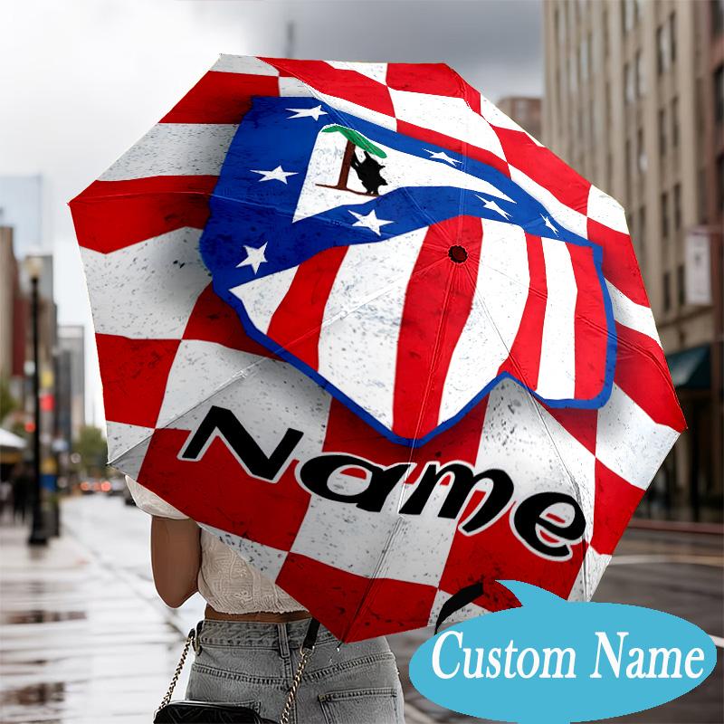 Custom Name Atletico Crest Umbrella Folding Umbrella, Automatic Umbrella - 8-Frame for Travel, Casual Lightweight Personalized Gifts