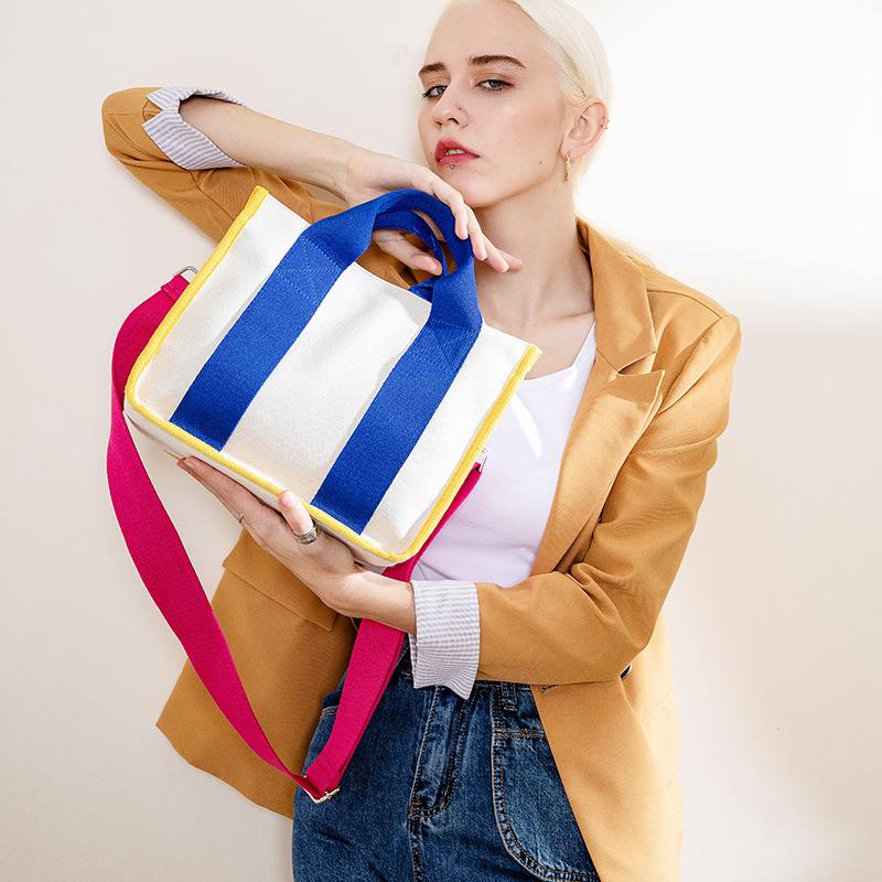 Korean Color Block Canvas Handbag Women's Fashion, Large & Small Sizes, Work & Casual Crossbody Bag