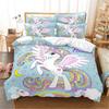 03 Rainbow Unicorn Bedding Set,Cartoon Unicorn Duvet Cover 3D Print,Children Boys Girls Quilt Cover Pillowcase King Queen Size