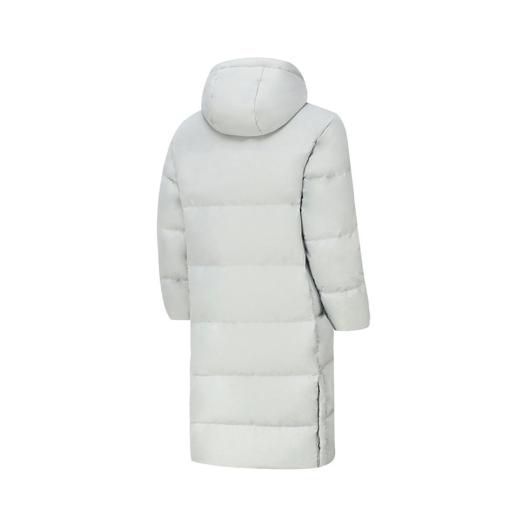 Li Ning Solid Color Hooded Fleece Long Coat Winter Down Jacket Men Outerwear Stone-Gray AYMT199-3