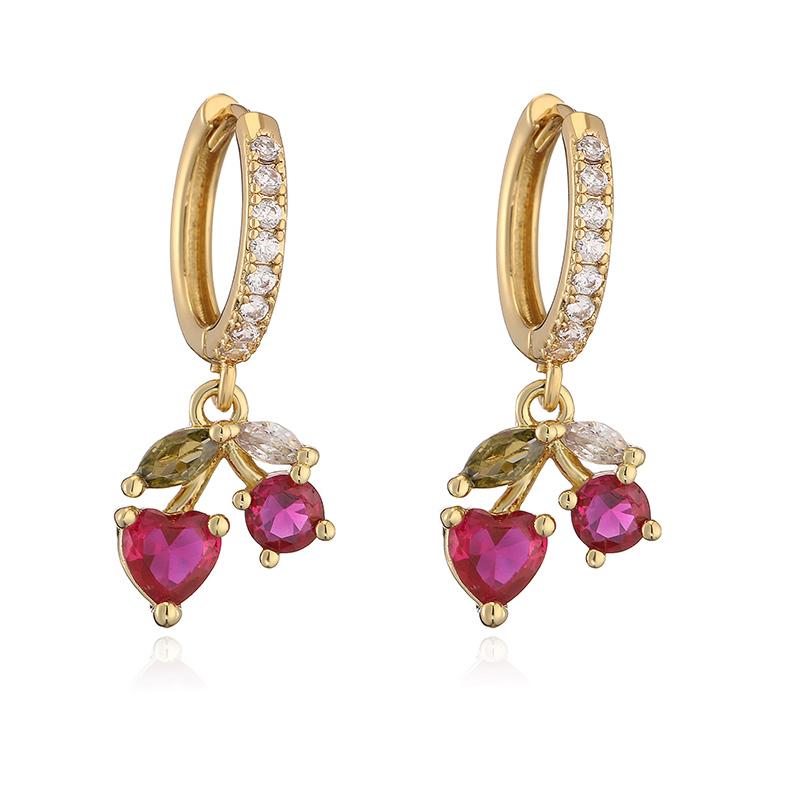 HECHENG,Fruit Party Sweet Cute Strawberry Cherry Shape Pendant Brass Earrings Women's Fashion Jewellery 1 Pair