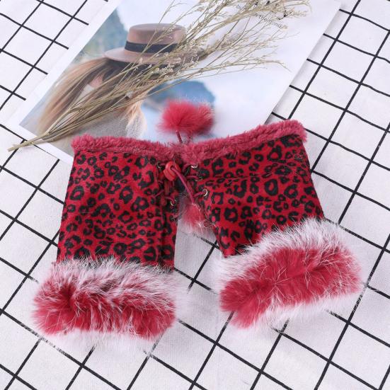Women Fingerless Gloves Winter Suede Faux Fur Gloves Warm Fuzzy Half Finger Mittens for Women Girls Teens Writing Typing