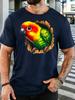 Unisex 3d Wood Hole Sun Conure Parrot Bird Graphic Cotton Short Sleeve Tee Crew Neck Soft Male Summer Casual Breathable Street Top