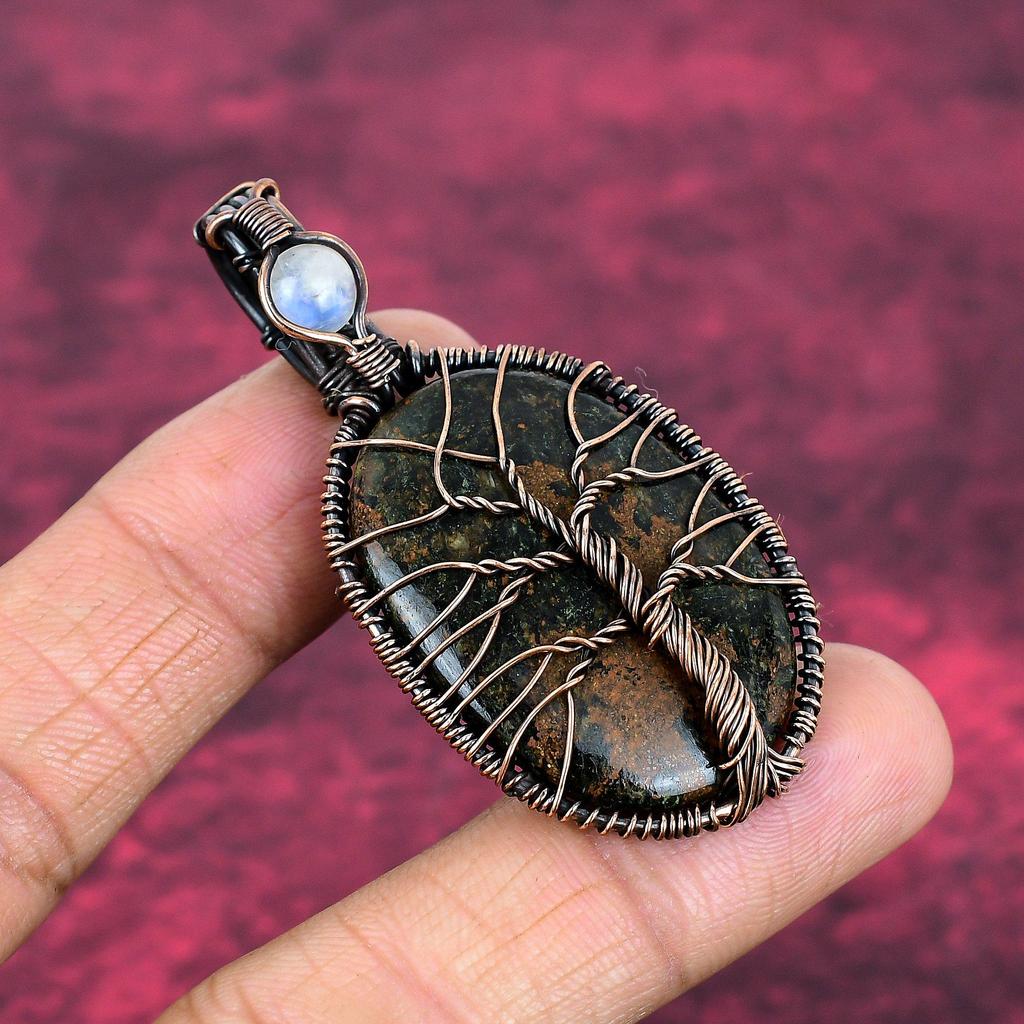 Tree Of Life Spessartine Garnet In Limestone Pendant Copper Wire Wrapped Pendant