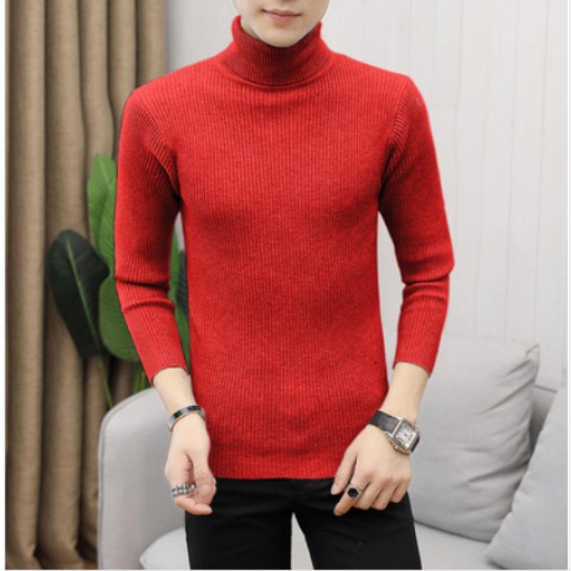 Men's High Neck Sweater Pullover Knitted Warm Casual Men Clothing Knitted Sweater Men