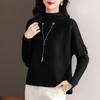 Semi-turtleneck Knitted Bottoming Shirt Women's Spring and Autumn Models New Long-sleeved Splicing Fake Two-piece Top Short Sweater