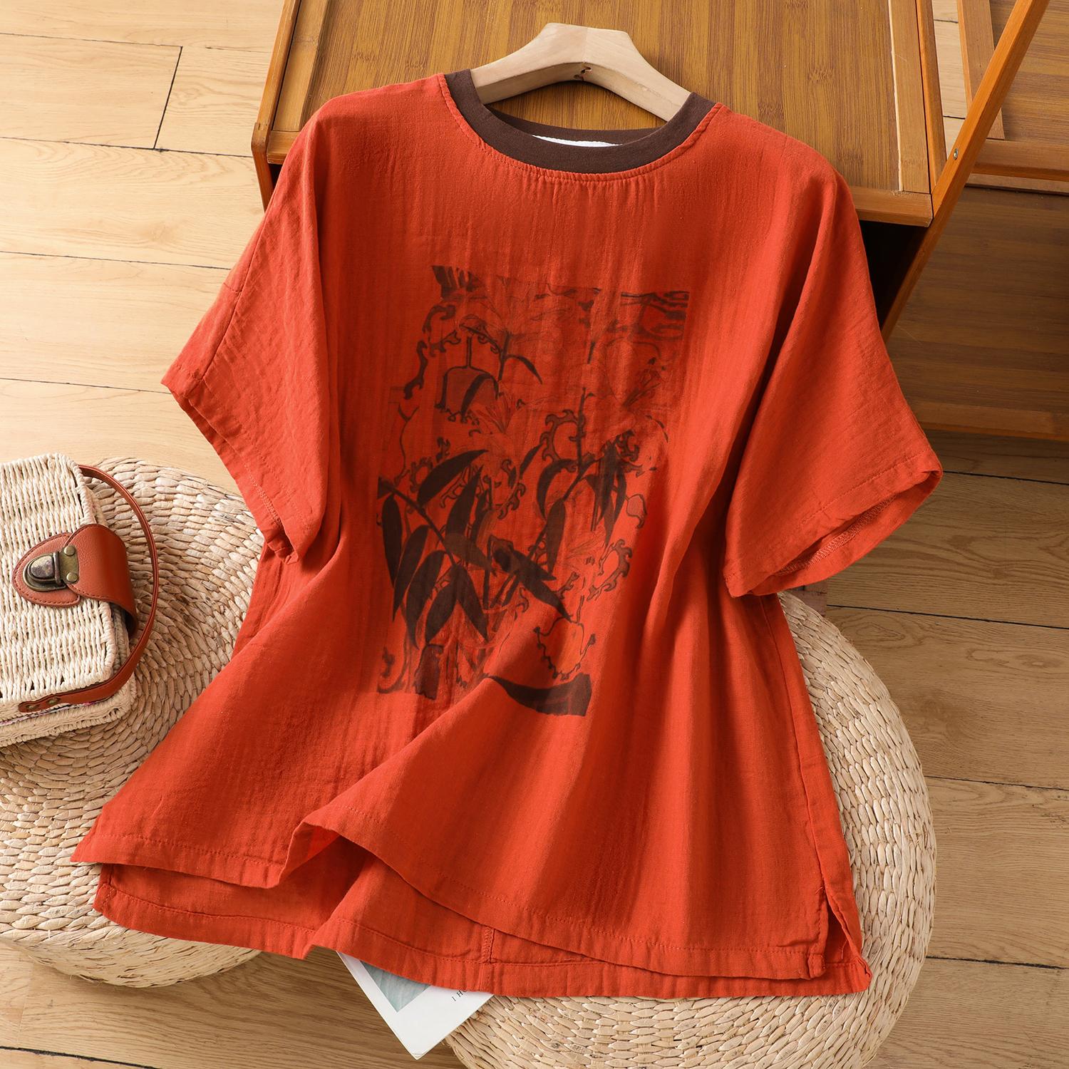 

DIMANAF 2025 Плюс Размер Лето Хлопок Футболка Женская Короткий Рукав Свободные Топы С Принтом Новые Футболки M