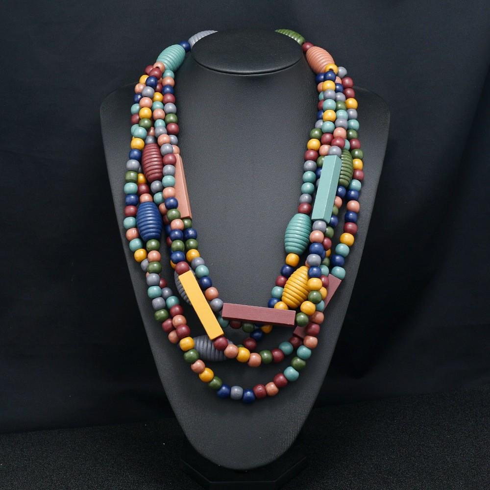Multilayer Geometric Wooden Necklace For Women Ethnic Boho Festival Jewelry