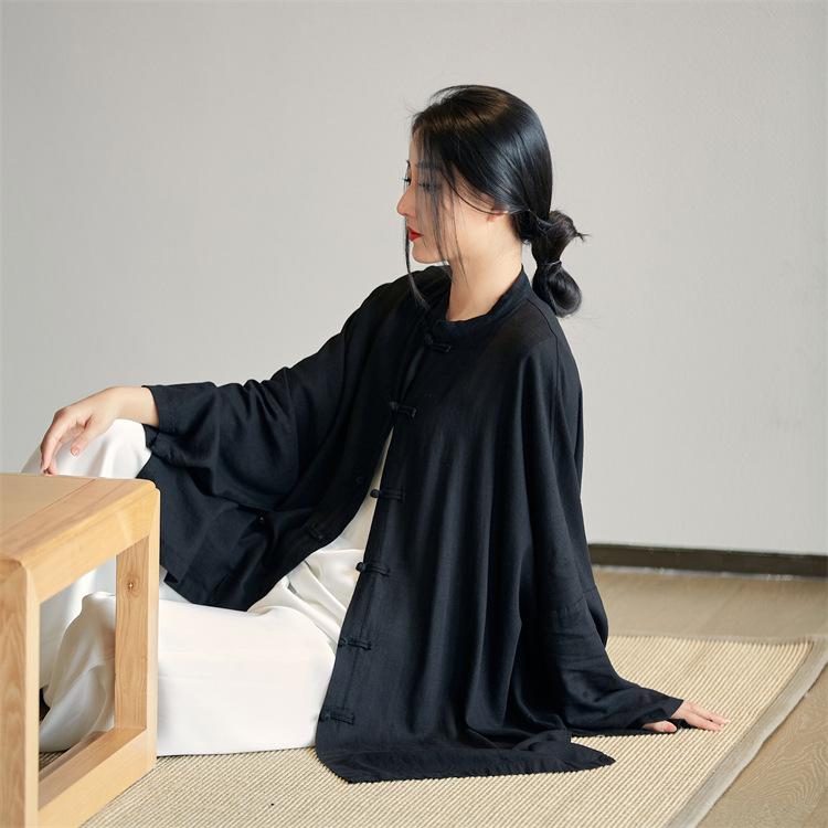 Jarní a podzimní bavlněná a lněná dámská měkká a elegantní zenová čínská čajová košile dámský kardigan proti slunci