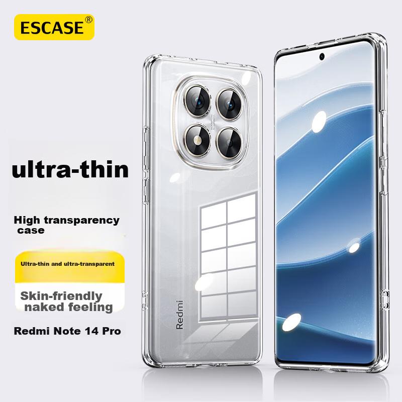ESCASE Transparent Full-Coverage Ultra-Thin Shockproof Anti-Fingerprint Soft Case for Redmi Note 14 Pro, Suitable for Men And Wome
