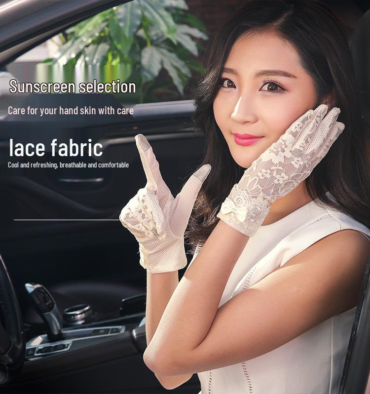 Dámské letní jezdecké krajkové sluneční rukavice - Protiskluzový design s dotykovou obrazovkou