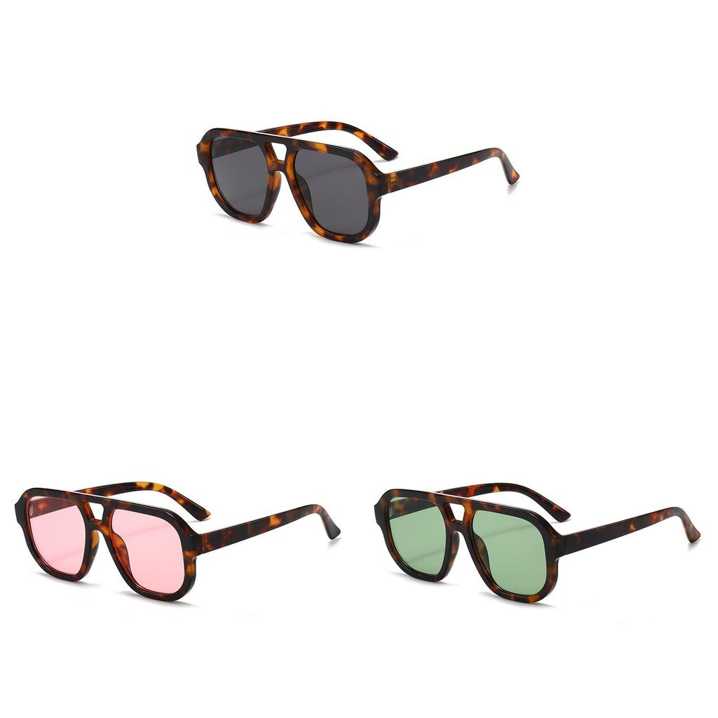 Retro Chic Oversized Square Sunglasses For Women Men Uv400 With Green Lenses And Leopard Frame