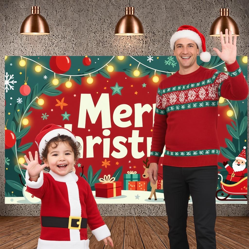 Winter Holiday Banner Santa Claus Figure Christmas Party Display Christmas Banner Reindeer Design Christmas Celebration Banner