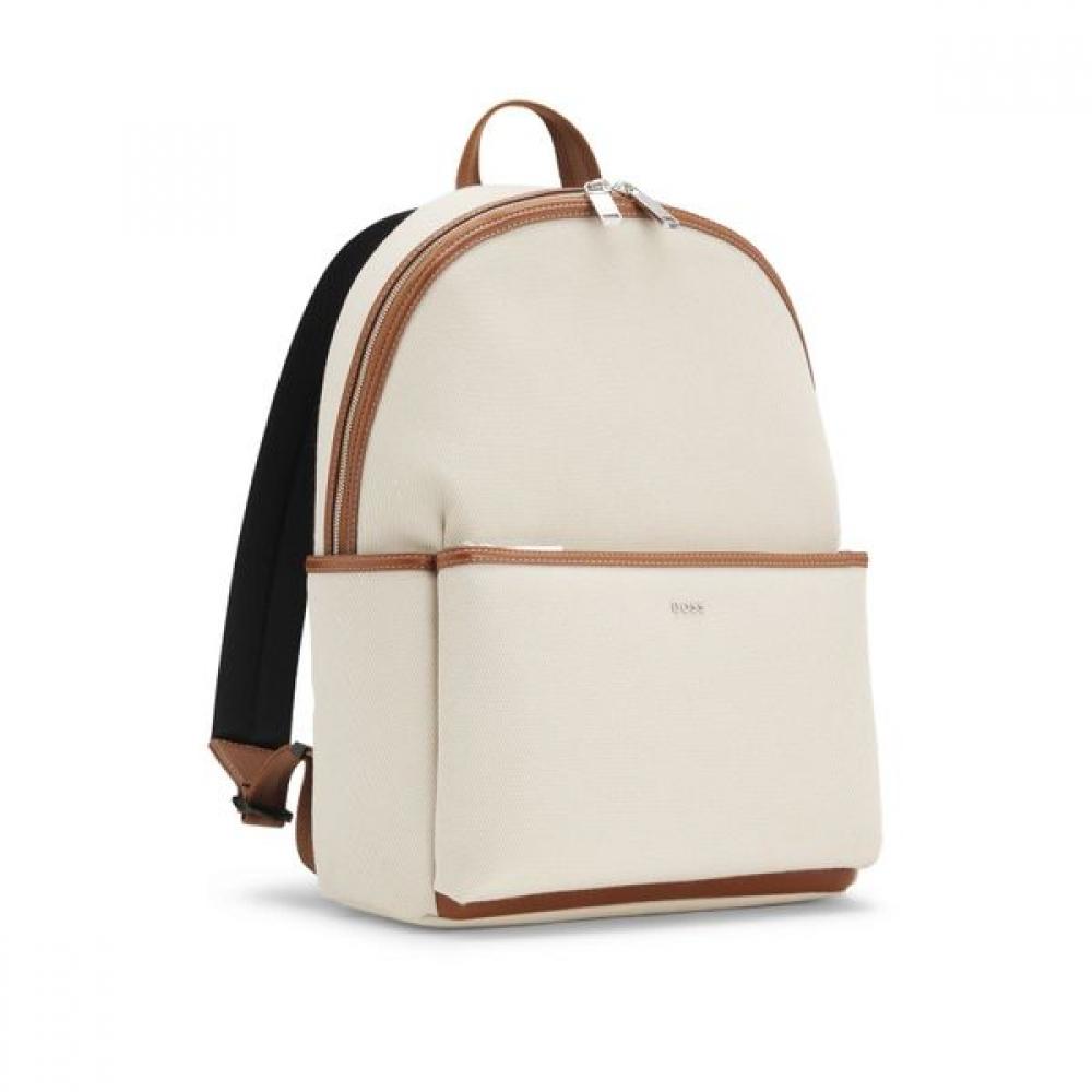 Boss Logo Lettering Canvas Backpack Light Grey  50558359054 
