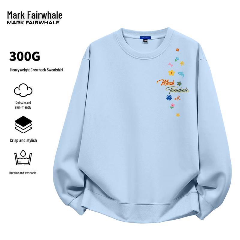 MARK FAIRWHALE Men's Retro Heavyweight Letter Print Crewneck Sweatshirt