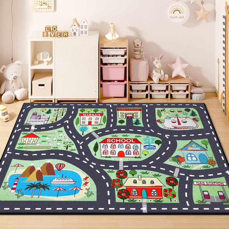 Children Traffic Road Play Living Room Carpet Decoration Home Non-slip Soft Rug Bedroom Bedside Foldable Plush Floor Mat Tatami
