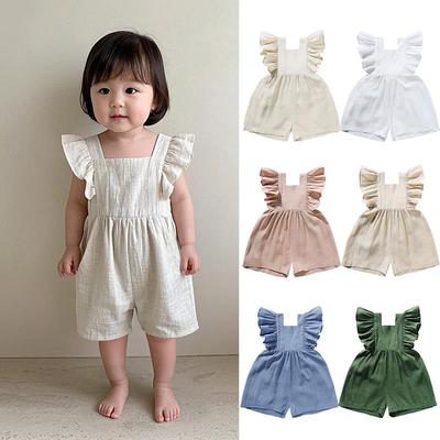 Mameluco de Algodón Lino Primavera-Verano: Body de Manga Corta para Bebé Niña con Peto y Tirantes Lindos