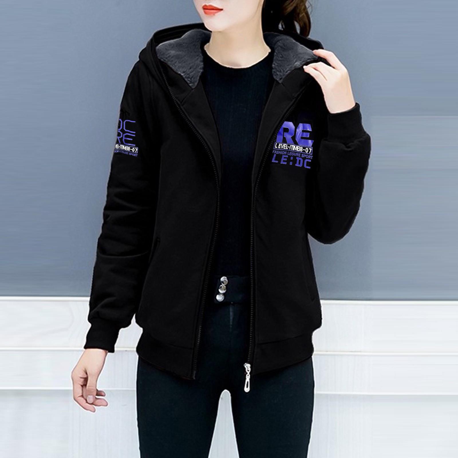 

Fashion Lady Cardigan Solid Hoodies For Women Long Sleeve Blouse Sport Coat XL чорний