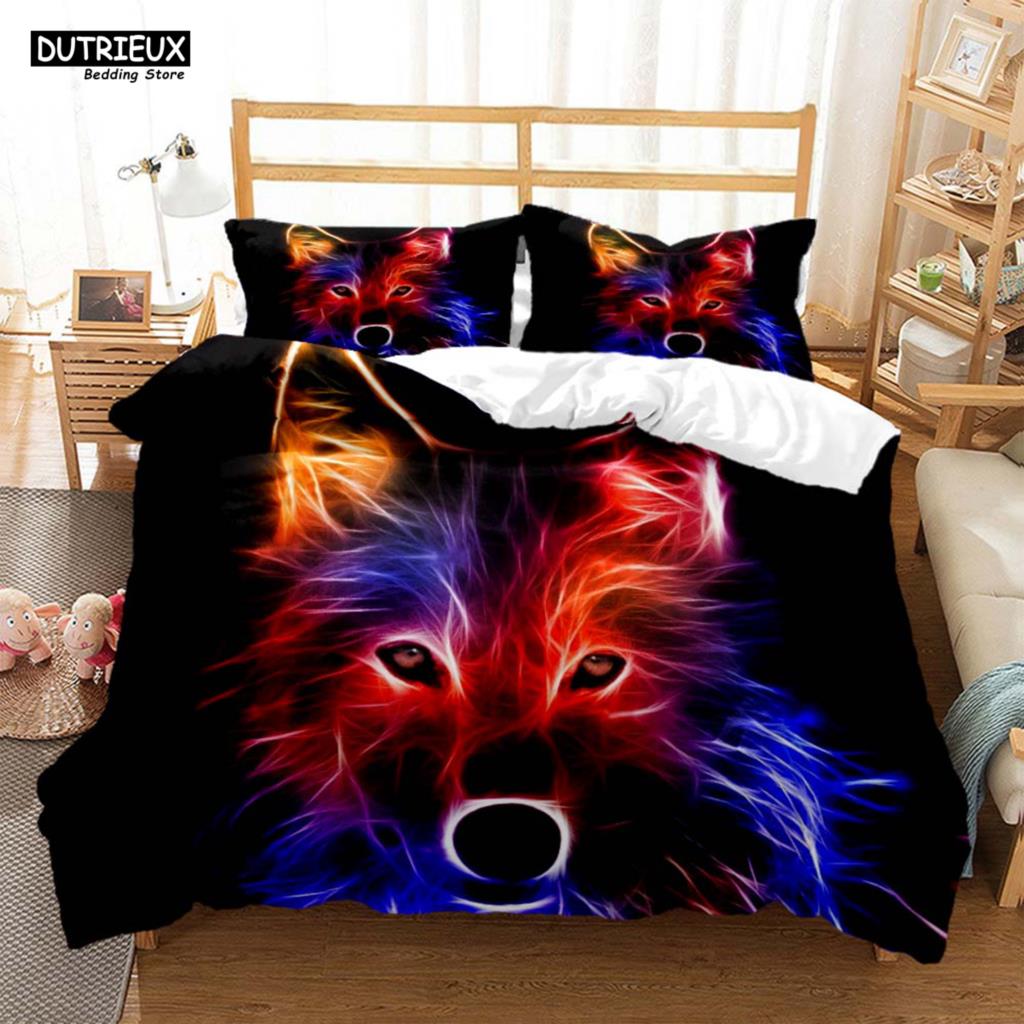 Forest Animal Wolf Printed Polyester Bedding Set Soft And Comfortable Comforter Bedding Sets Complete Size Customizable