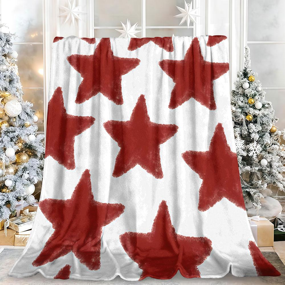Warm Red Star Pattern Winter Summer Flannel Blanket Throw Fleece Soft Fuzzy Plush Cozy Fleece Blankets For Sofa Ideal Gifts