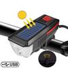 Neues wiederaufladbares Fahrradlicht per USB, solarbetriebene wiederaufladbare Mountainbike-Beleuchtung, wasserdichtes Fahrradlicht mit Hupe, T6-LED-Perlen, 3 Leuchtmodi, 200 m Reichweite