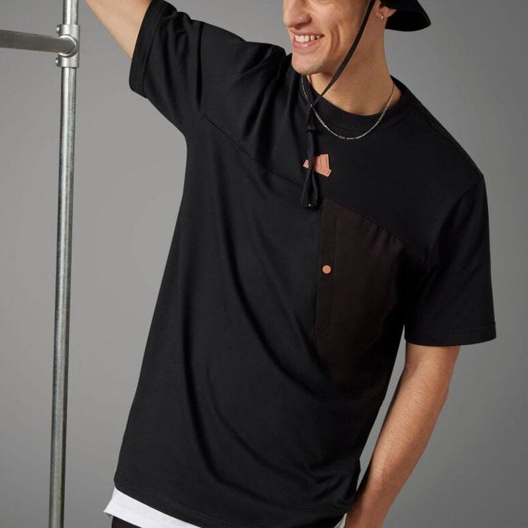 Adidas Solid Color Logo Print Crew Neck Pullover Casual Short Sleeve T-Shirt Men Tops Black IP3734