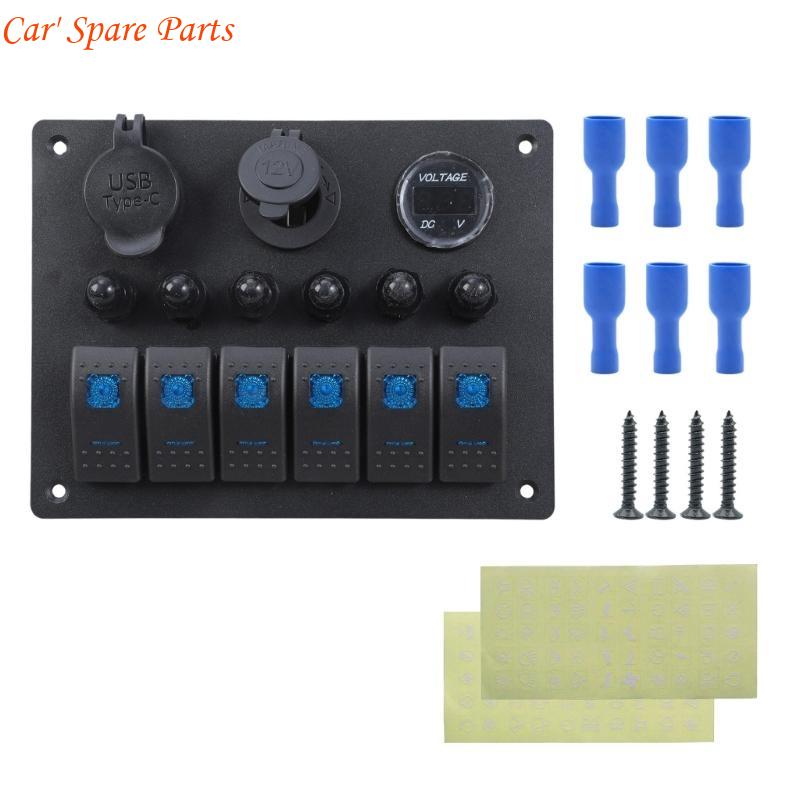 Y4UA Waterproof 6 Gang Switches Panel Marine Vehicle Switches Panel Quick Fixing