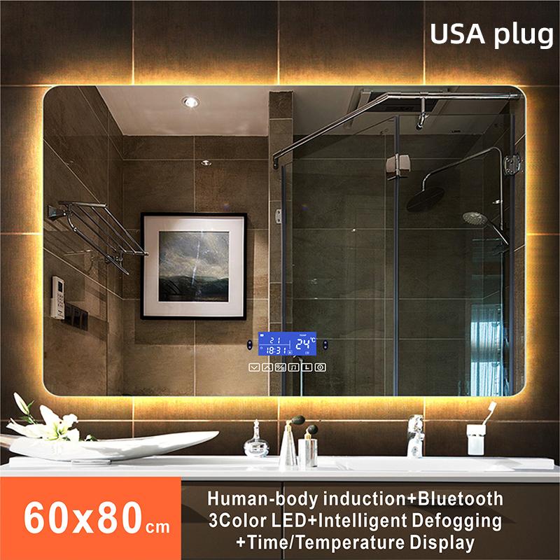 Rectangle Bluetooth Smart Bathroom Makeup Mirror WIth LED Light Human Body Induction Anti-fog Backlight Wall Hanging Mirrors