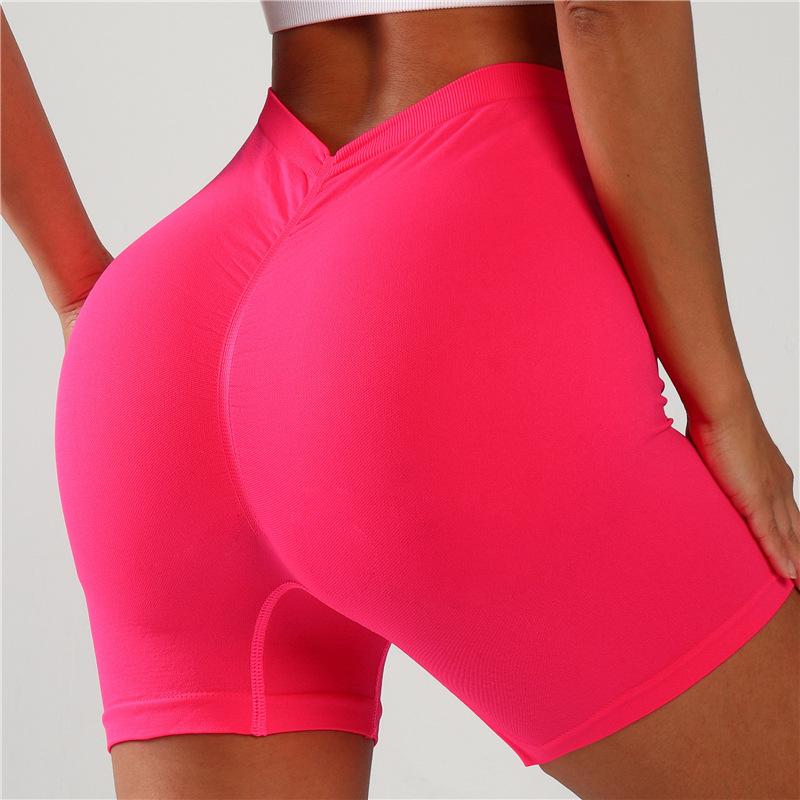 

Женские бесшовные быстросохнущие спортивные шорты для йоги с глубоким V-образным вырезом и креповым вырезом, фитнес-шорты с тремя точками крепления M розы красного
