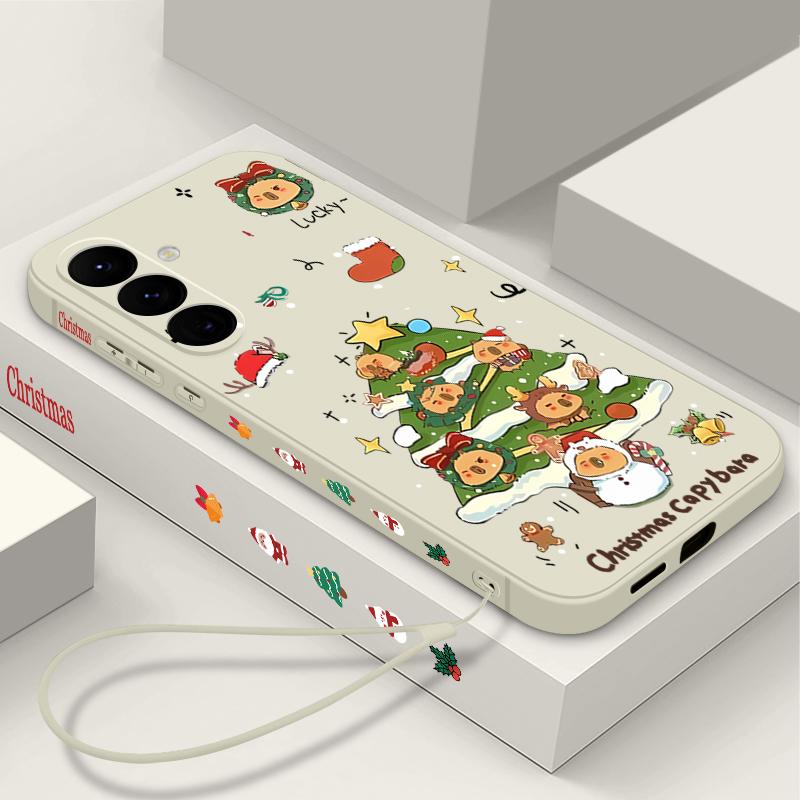 Christmas Tree Pattern Case For Samsung Galaxy S25 S24 Ultra S23 S22 Plus S21 FE A15 A16 A17 A26 A35 A36 A54 A55 A56 5G Lanyard Case Cover Funda