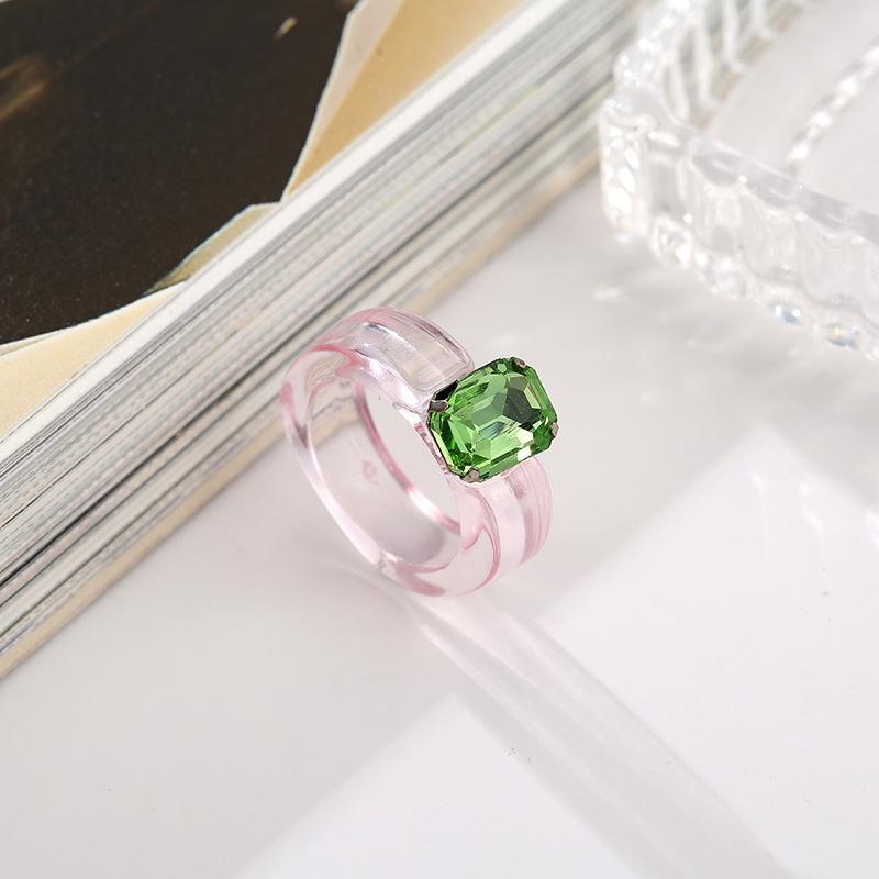 Chunky Resin Rings Candy Colored Transparent Square Rhinestone Inlay Comfortable Fit Fashion Jewelry for Girlfriend Gift